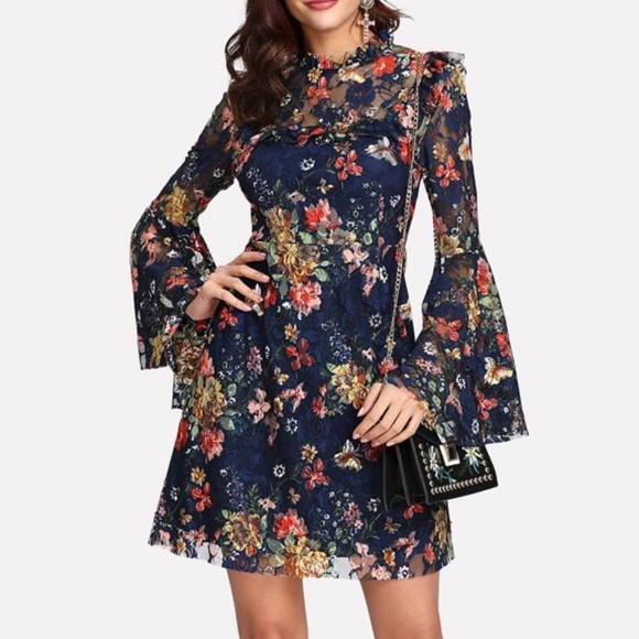 shein black floral dress